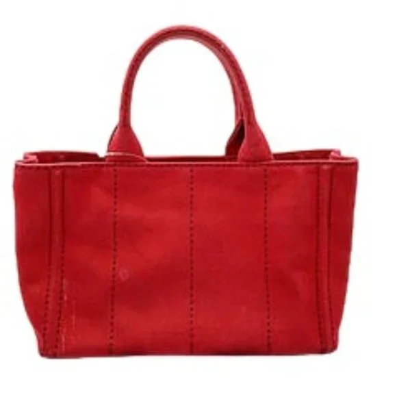Prada Canvas Tote Canapa Tote Bag Red - Picture 2 of 13